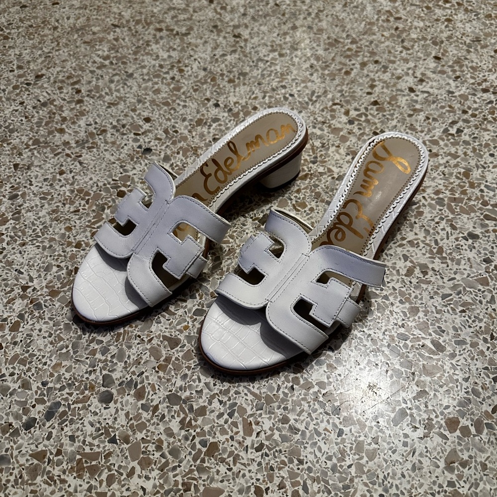 Sam Edelman White Croc-Embossed Slide Sandals